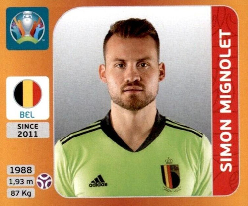 #125 Simon Mignolet (Belgium) Panini Euro 2020 Tournament Edition Sticker Collection - ORANGE