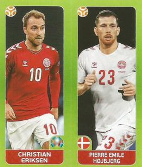 #153 Eriksen/ Hojbjerg (Denmark) Panini Euro 2020 Tournament Edition Sticker Collection - ORANGE
