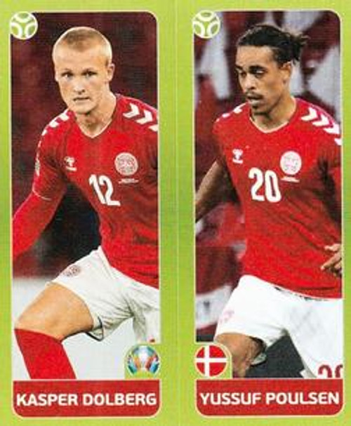 #155 Dolberg/ Poulsen (Denmark) Panini Euro 2020 Tournament Edition Sticker Collection - ORANGE