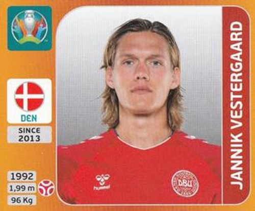 #164 Jannik Vestergaard (Denmark) Panini Euro 2020 Tournament Edition Sticker Collection - ORANGE