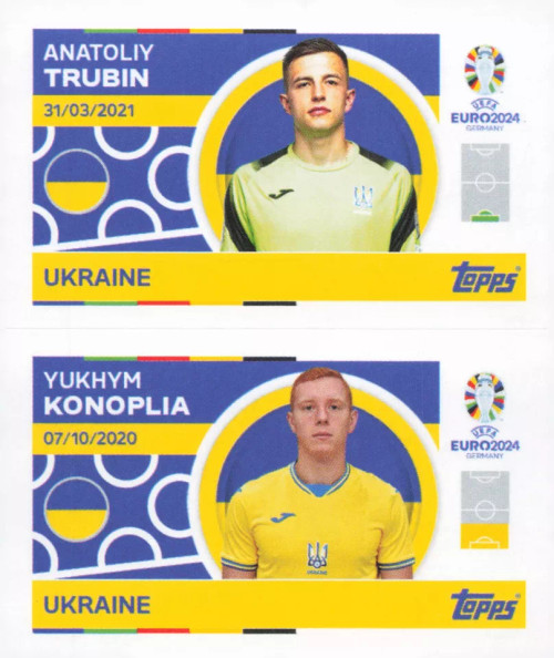 #UKR2/3 Trubin/ Konoplia (Ukraine) Topps Euro 2024 Sticker Collection #UKR2/3 Trubin/ Konoplia (Ukraine) Topps Euro 2024 Sticker Collection