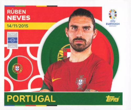 #POR15 Ruben Neves (Portugal) Topps Euro 2024 Sticker Collection