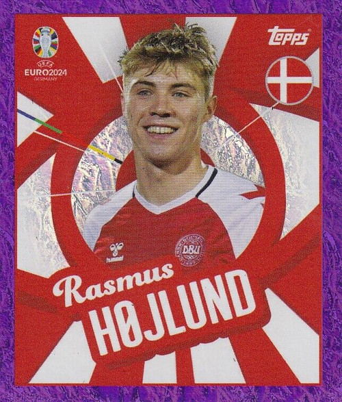 #DEN PTW Rasmus Højlund (Denmark) Topps Euro 2024 Sticker Collection PURPLE PARALLEL