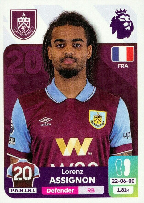 #U12 Lorenz Assignon (Burnley) Panini Premier League 2024 Sticker Collection UPDATE STICKER