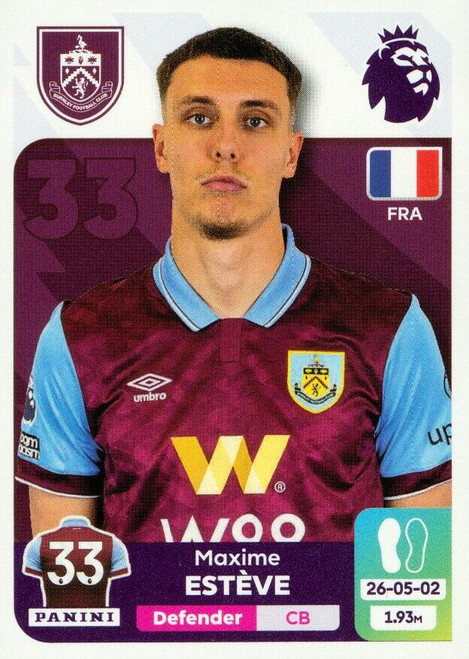 #U13 Maxime Esteve (Burnley) Panini Premier League 2024 Sticker Collection UPDATE STICKER