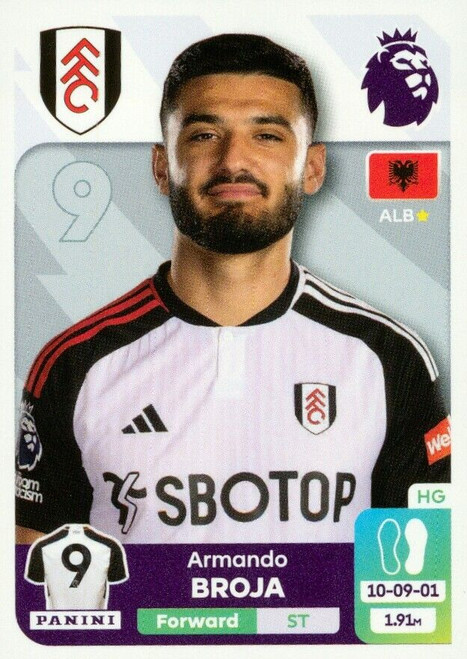 #U19 Armando Broja (Fulham) Panini Premier League 2024 Sticker Collection UPDATE STICKER