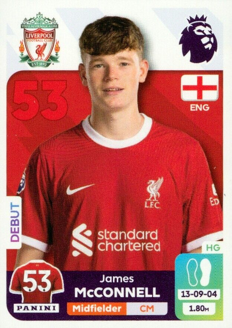 #U23 James McConnell (Liverpool) Panini Premier League 2024 Sticker Collection UPDATE STICKER