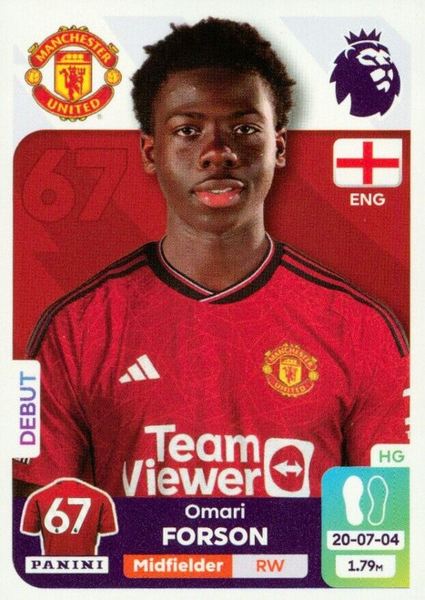 #U29 Omari Forson (Manchester United) Panini Premier League 2024 Sticker Collection UPDATE STICKER