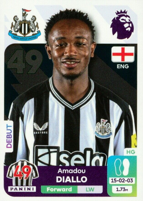 #U32 Amadou Diallo (Newcastle United) Panini Premier League 2024 Sticker Collection UPDATE STICKER