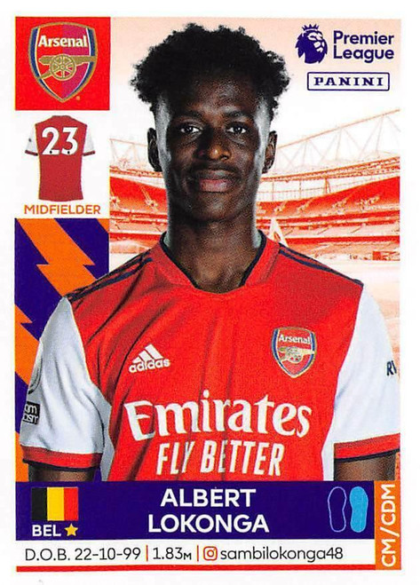 #41 Albert Lokonga (Arsenal) Panini Premier League 2022 Sticker Collection
