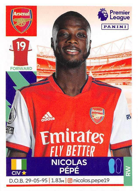 #45 Nicolas Pepe (Arsenal) Panini Premier League 2022 Sticker Collection