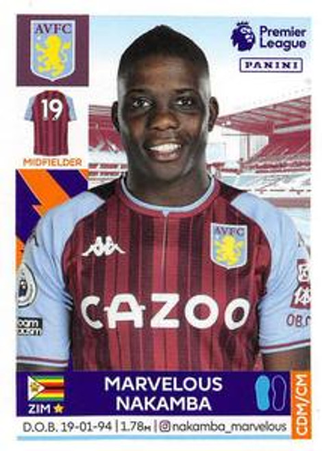 #67 Marvelous Nakamba (Aston Villa) Panini Premier League 2022 Sticker Collection