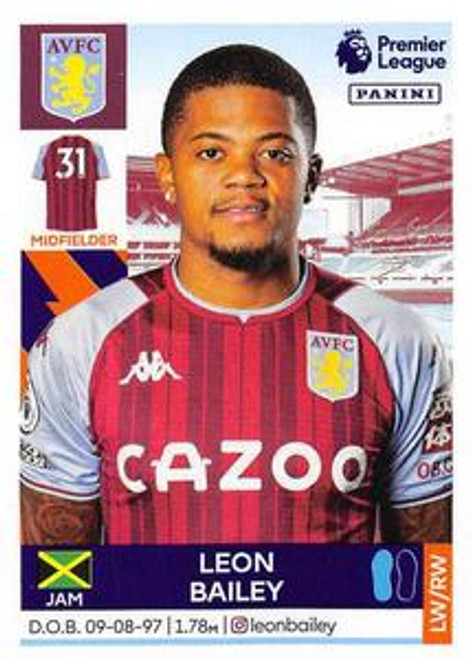 #69 Leon Bailey (Aston Villa) Panini Premier League 2022 Sticker Collection