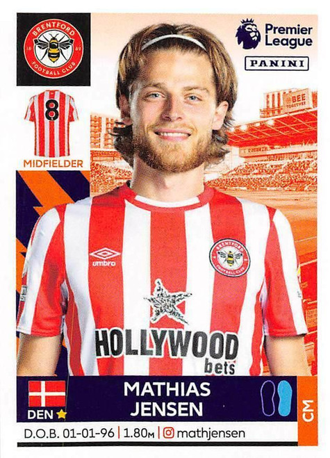 #95 Mathias Jensen (Brentford) Panini Premier League 2022 Sticker Collection