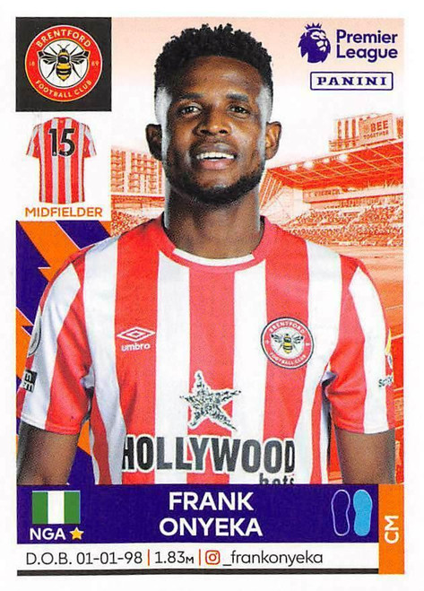#98 Frank Onyeka (Brentford) Panini Premier League 2022 Sticker Collection