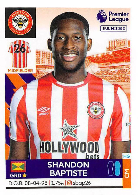 #99 Shandon Baptiste (Brentford) Panini Premier League 2022 Sticker Collection