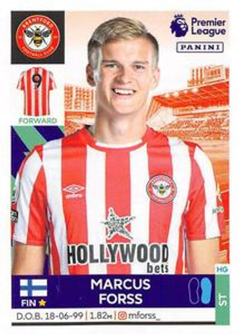 #102 Marcus Forss (Brentford) Panini Premier League 2022 Sticker Collection