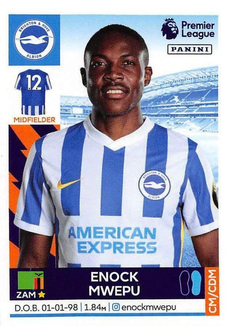 #123 Enock Mwepu (Brighton & Hove Albion) Panini Premier League 2022 Sticker Collection