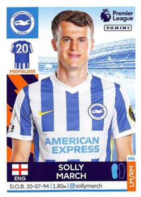 #128 Solly March (Brighton & Hove Albion) Panini Premier League 2022 Sticker Collection