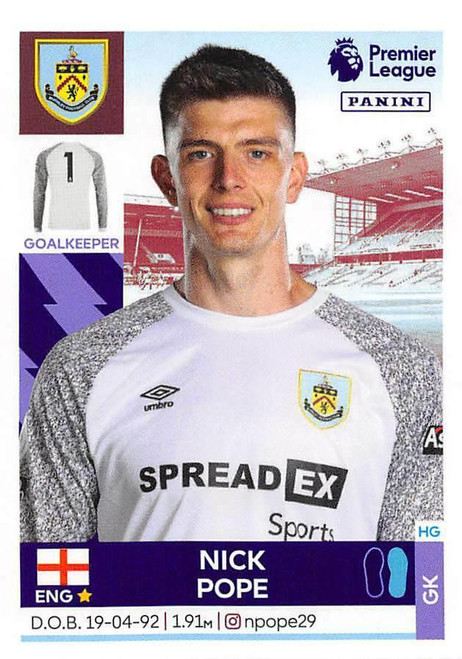 #140 Nick Pope (Burnley) Panini Premier League 2022 Sticker Collection