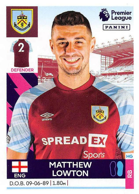 #142 Matthew Lowton (Burnley) Panini Premier League 2022 Sticker Collection