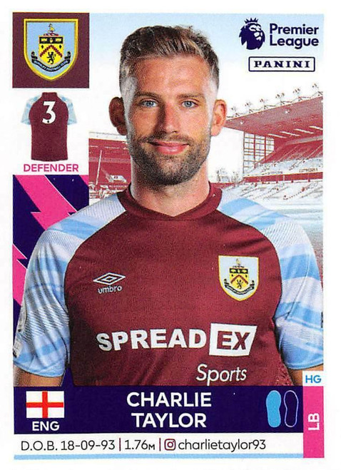 #143 Charlie Taylor (Burnley) Panini Premier League 2022 Sticker Collection