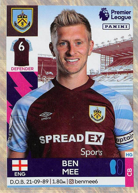 #145 Ben Mee (Burnley) Panini Premier League 2022 Sticker Collection