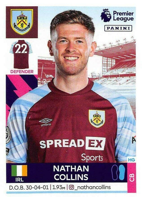 #147 Nathan Collins (Burnley) Panini Premier League 2022 Sticker Collection