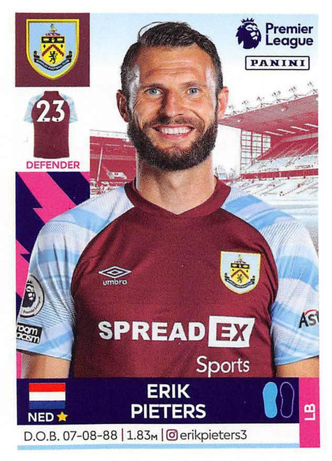 #148 Erik Pieters (Burnley) Panini Premier League 2022 Sticker Collection