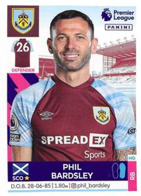 #149 Phil Bardsley (Burnley) Panini Premier League 2022 Sticker Collection