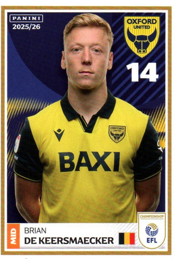 269 Brian De Keersmaecker Oxford United Panini EFL 2025 26 Sticker 269-brian-de-keersmaecker-oxford-united-panini-efl-2025-26-sticker