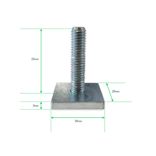Fabbri Set of 3 20x20mm T-Track Adaptors M6 x 25mm