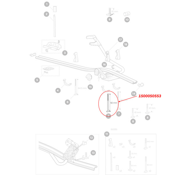 Thule 50553 Replacement SquareBar Adaptor T-Bolt M6 x 94mm for ProRide 591