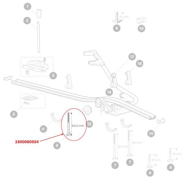 Thule 50554 Replacement SquareBar Adaptor Bolt M6 x 64mm for ProRide 591