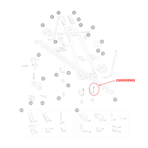 Thule 52863 Replacement SquareBar Adaptor T-Bolt M6 x 60.5mm for FreeRide 532