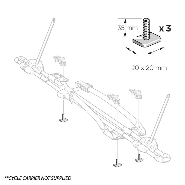 Thule Set of 3 T-Track Adaptors 20x20mm for FreeRide Cycle Carrier