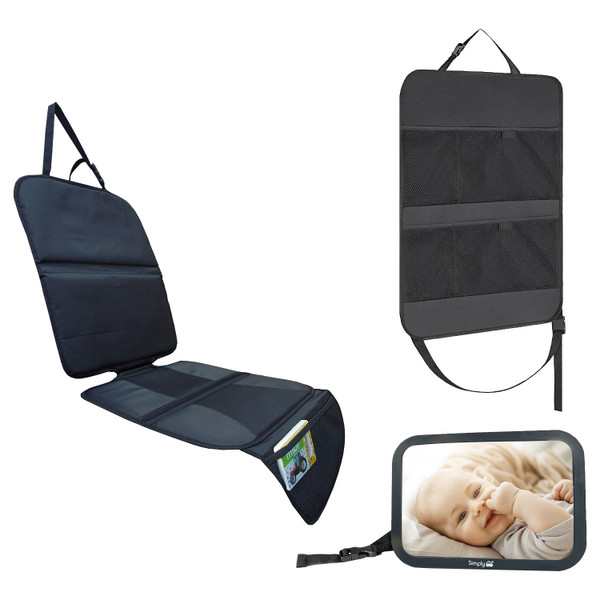 Simply Car Baby Bundle Starter Kit - Back Seat Mirror, Car Seat Protector and Kick Mat