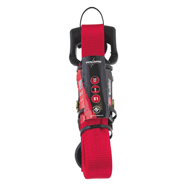 Polaire Single Red Ratchet Strap with Bumper Grip and S-Hook 32mm x 5m