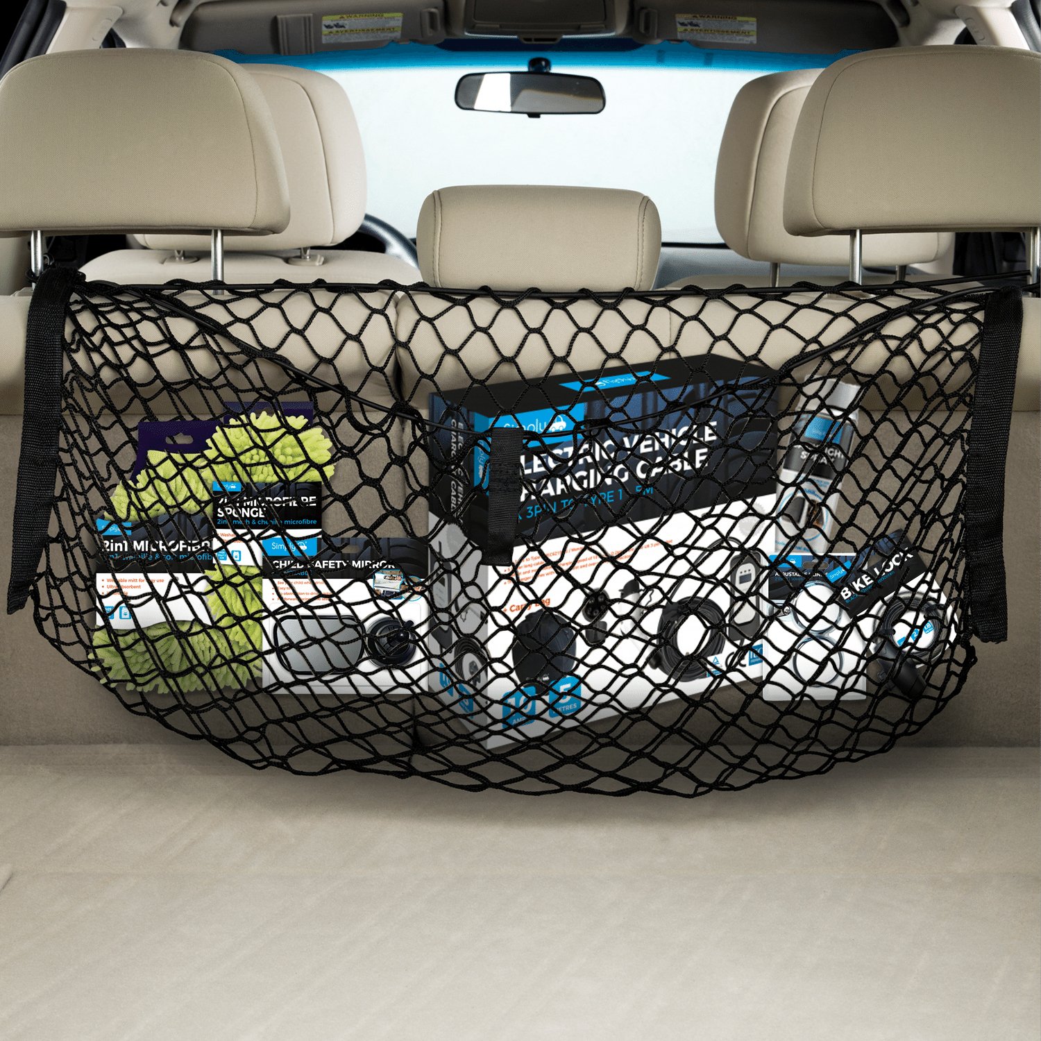 Simply Premium Car Rear Seat Black Strong Cargo Net 65 x 39 cm