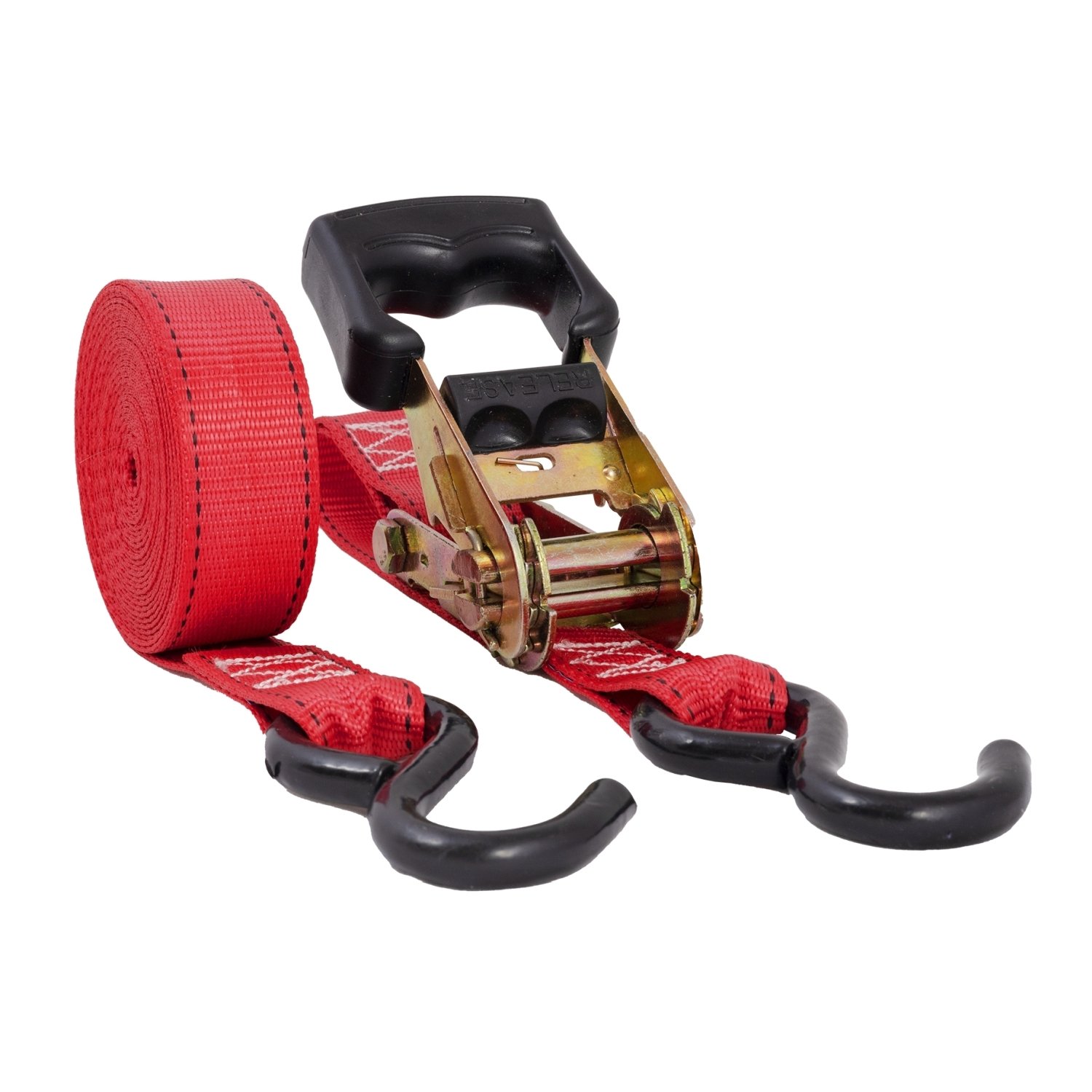 Polaire Single Red Ratchet Strap with Bumper Grip and S-Hook 32mm x 5m