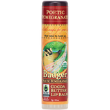 Certified Organic and Fair Trade

Packed with antioxidants for healthy, smiling lips.
Nice large sized stick.
Exceptional protection from Organic Fair Trade Certified™ Cocoa Butter.
Flavored with organic Pomegranate and Vanilla
Leaping Bunny Certified cruelty-free.
.25 oz.

A Little Magic for your Lips! These dreamy Cocoa Butter Organic Lip Balms come in larger .25oz sticks to provide soothing itch relief for dry lips! These creamy organic lip balms feature rich, Certified Organic and Fair Trade Certified Cocoa Butter, which has the sultry fragrance of dark chocolate. Our Cocoa Butter is traditionally processed at low temperatures, allowing the butter to retain its natural, health-giving properties.  Flavored with all natural steam distilled essential oils - no artificial sweeteners or fragrances. We may be a little biased, but these are some of the best lip balms we've ever tried! (We think you'll probably agree.)