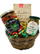 Treat someone to an Italian dinner tonight! This gift basket includes Vito Marcello's (owner of Bellini's Ristorante Italiano) Tomato Basil Marinara, artesian pasta, and a delicious roasted garlic pesto from Stonewall Kitchen. enjoy!