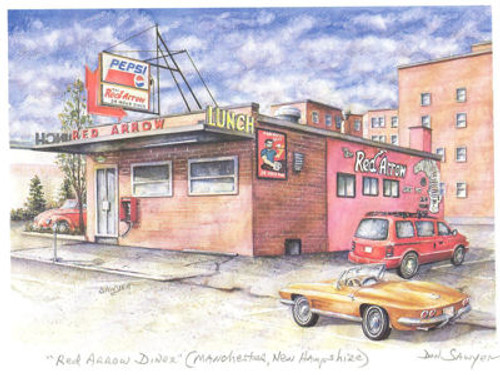 ドローイング『Diner』 Diner Art by Diner Don Sawyer watercolor specialist - Zeb's