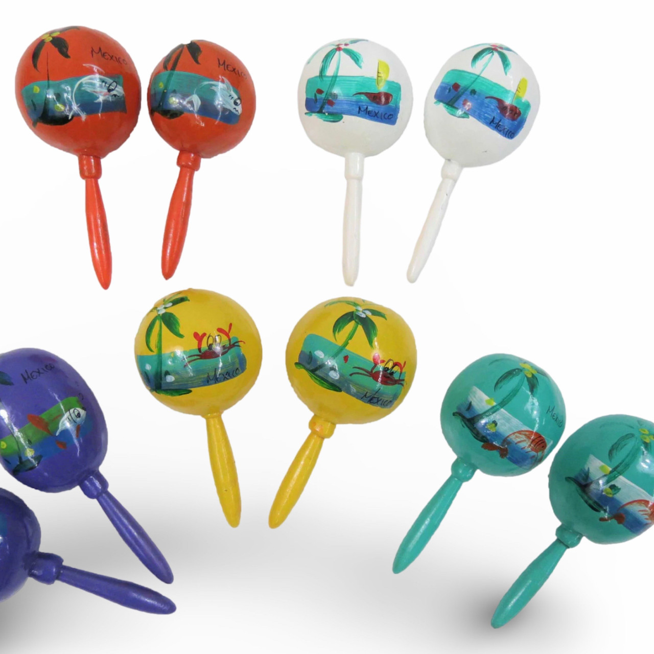 Pair Gourd Traditional - Bright Painted Mexican Maracas 9