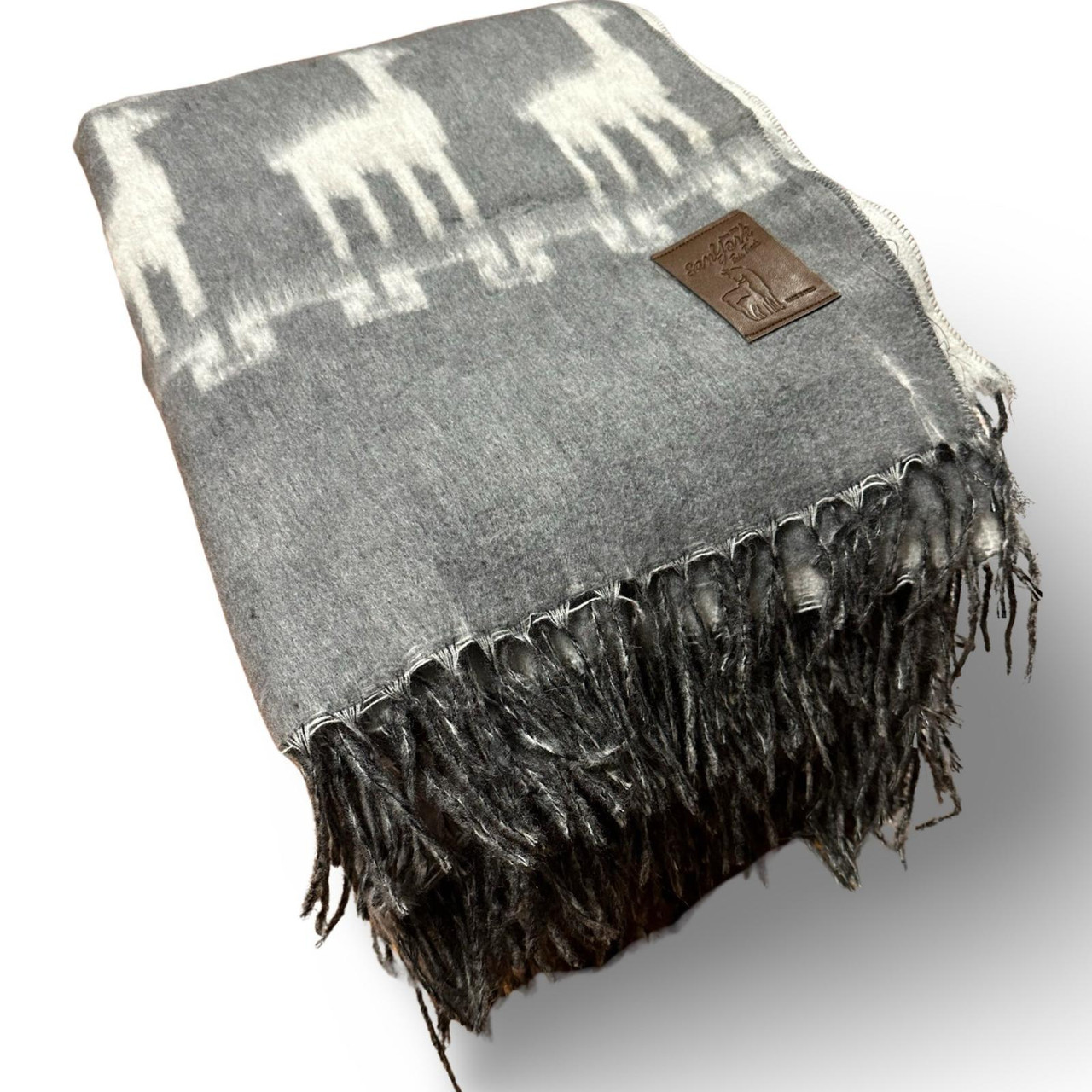 Silver Gray Alpaca Rows Fringed Reversible Solid Color