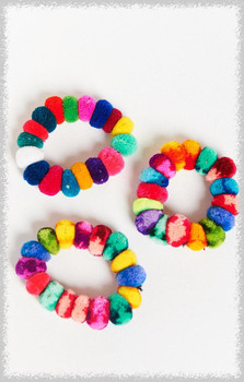 Pompom Scrunchies or Bracelets Colorful Elastic - Peruvian Textiles Pompom Scrunchies or Bracelets Colorful Elastic - Peruvian Textiles
