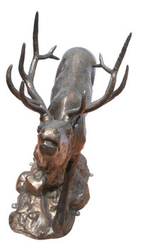 Elk on Rock Classic Bronze Sculpture Monument Garden Accent