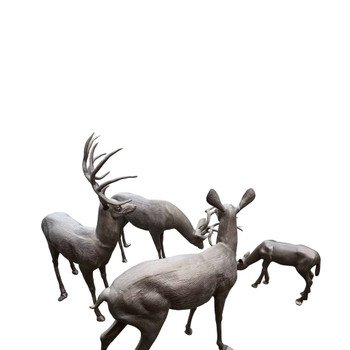 Deer Buck and Doe Grazing Outdoor Statues Set Aluminum Art for Wildlife Scenes