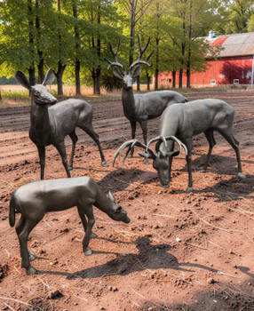 Set of 4 Buck, Deer, Doe and Fawn Aluminum Bronze Garden Accents Artisan Made