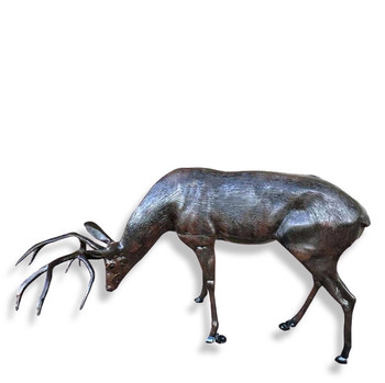 Feeding Deer Sculpture with Bronze Finish Detail